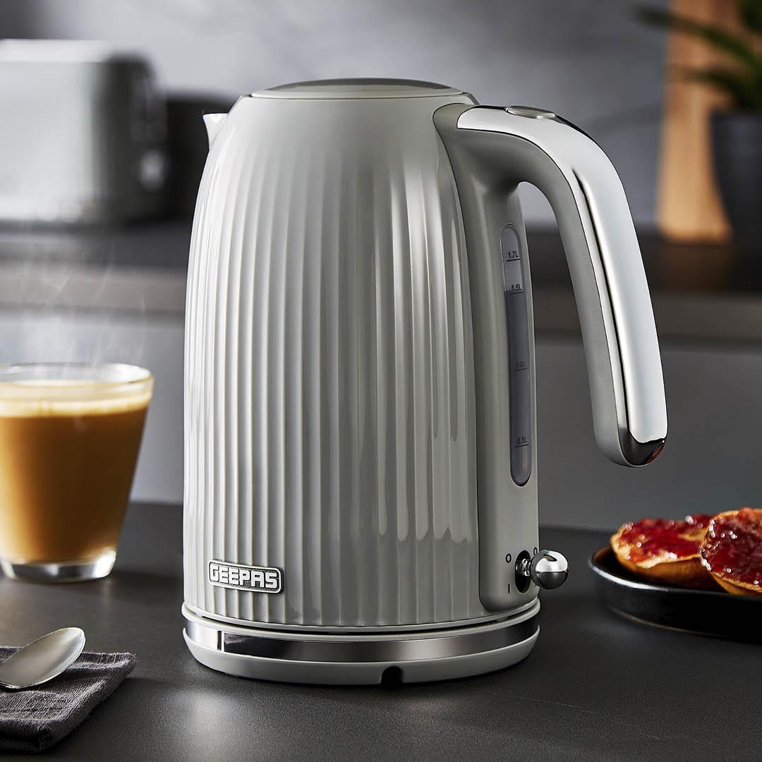 1.7L Grey Fluted Rapid Boil Cordless Electric Jug Kettle