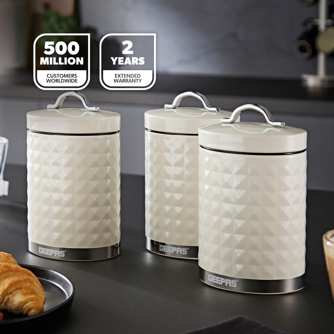 Cream Argyle 3-Piece Airtight Kitchen Canister Set - Coffee, Tea and Sugar Containers
