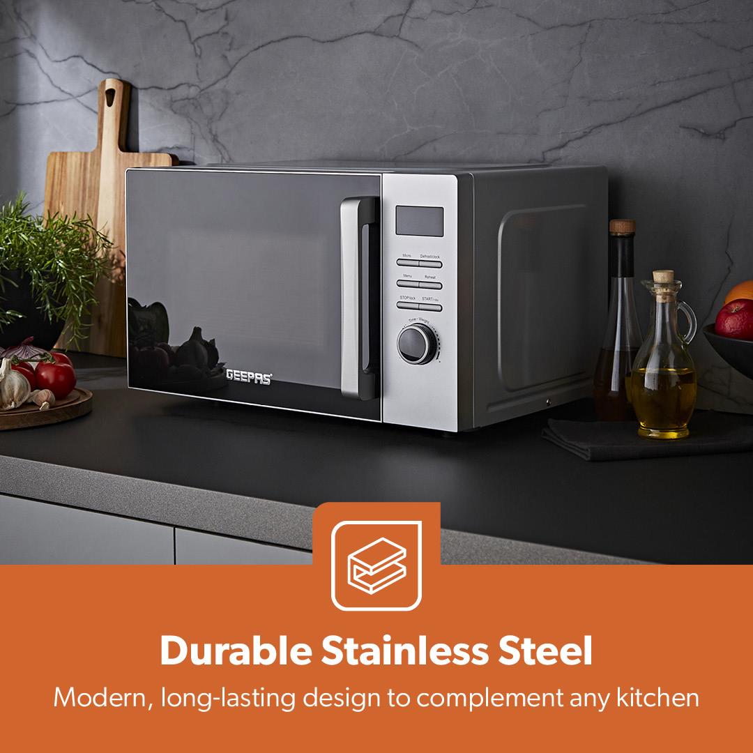 23L Digital Microwave Oven With Auto Cook, Defrost & LED Display, Silver