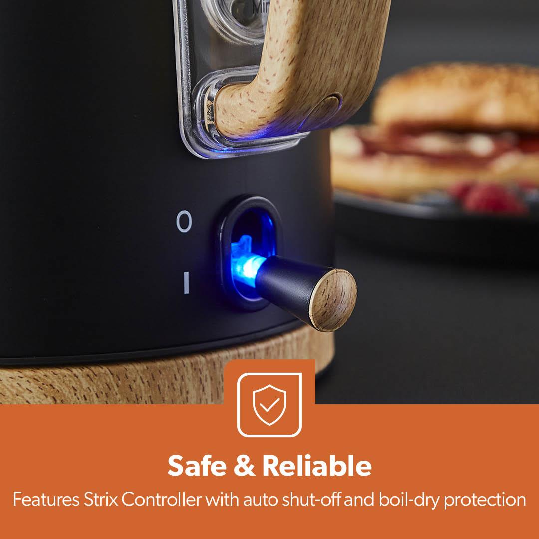 NordiQ Black 2-Slice Toaster & 1.7L Electric Kettle Matching Set