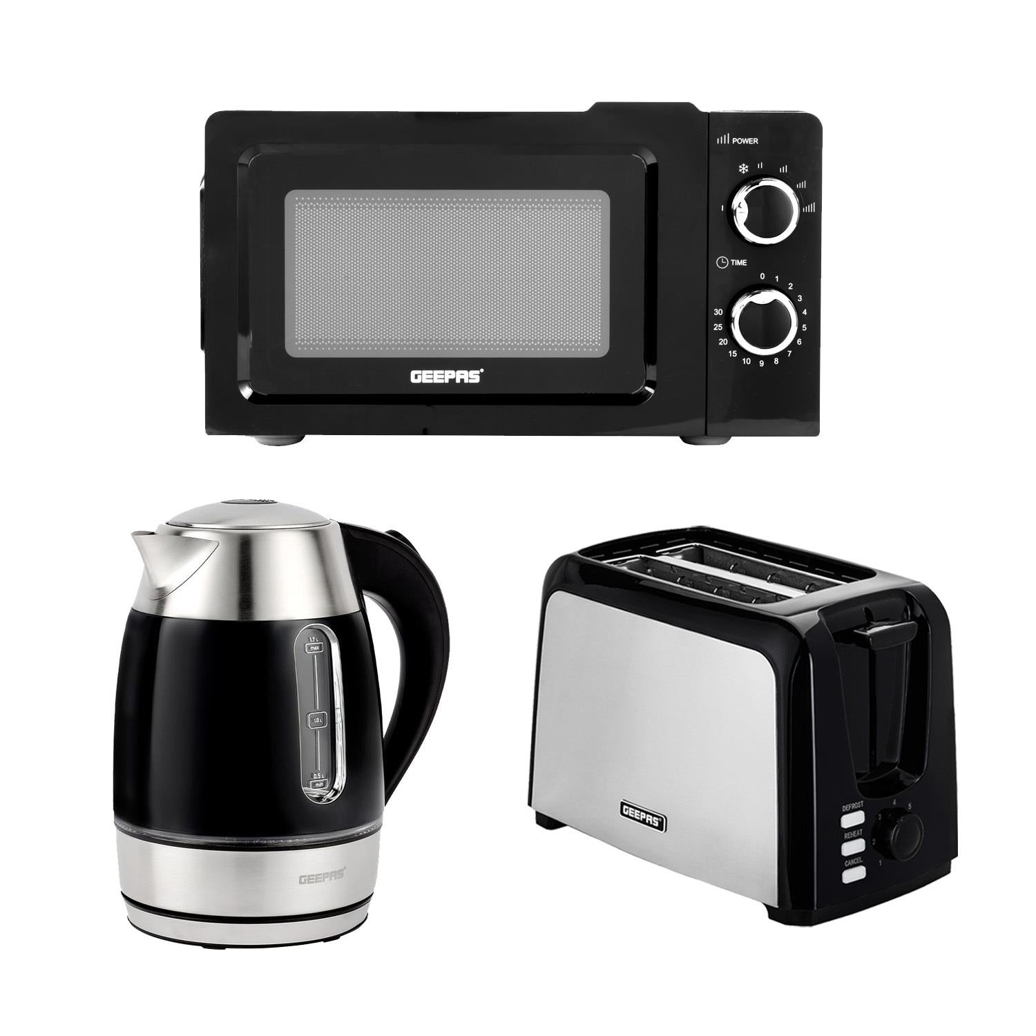 2 Slice Bread Toaster, 1.7L Electric Kettle & 20L Solo Microwave Oven