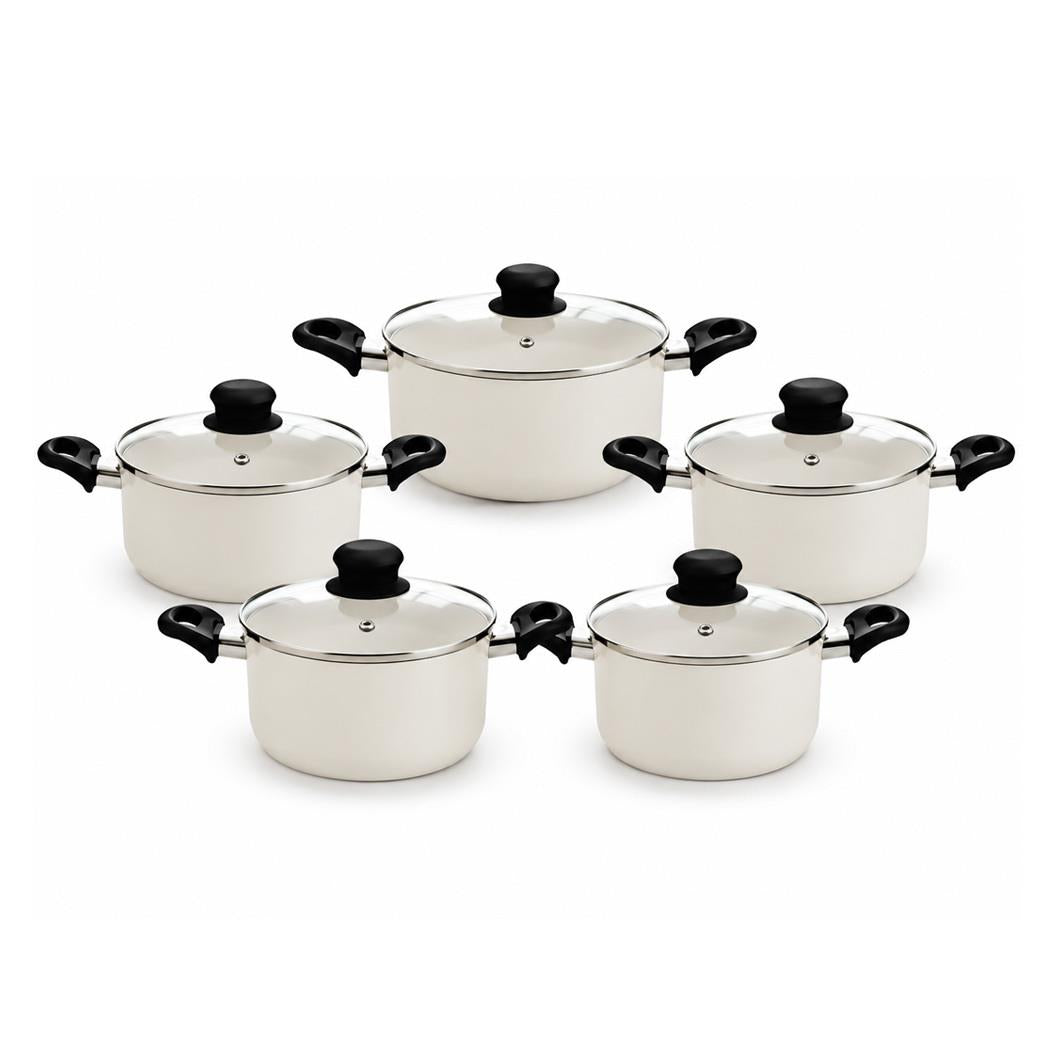 5-Piece Cream Non-Stick Pressed Casserole Cream Cookware Set