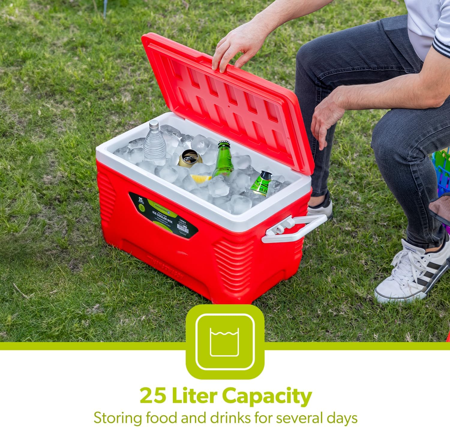 25L Red Insulated Ice Cooler Box For Picnic & Camping