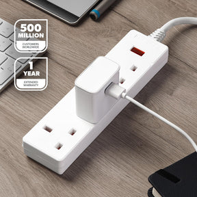 3 Gang Extension Lead, 1M Cable 3-Way Plug Extension Cable