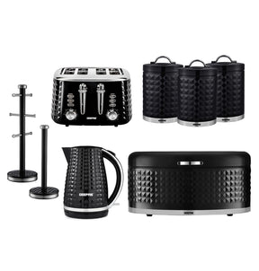 Black Argyle Matching Kitchen Set - Kettle, Toaster, Bread Bin & Canister Set