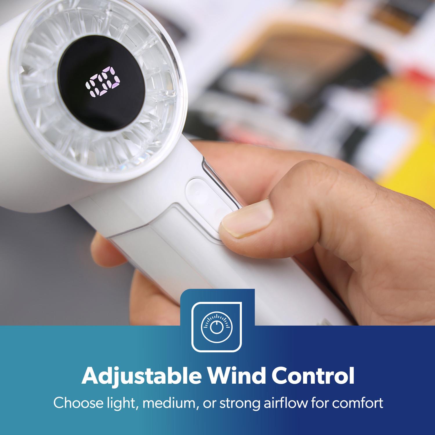 2-Pack White Hand Held Mini Digital 100-Speed Travel Fans