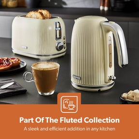 Fluted 1.7L Electric Kettle, 2-Slice Toaster & Microwave Set In Cream