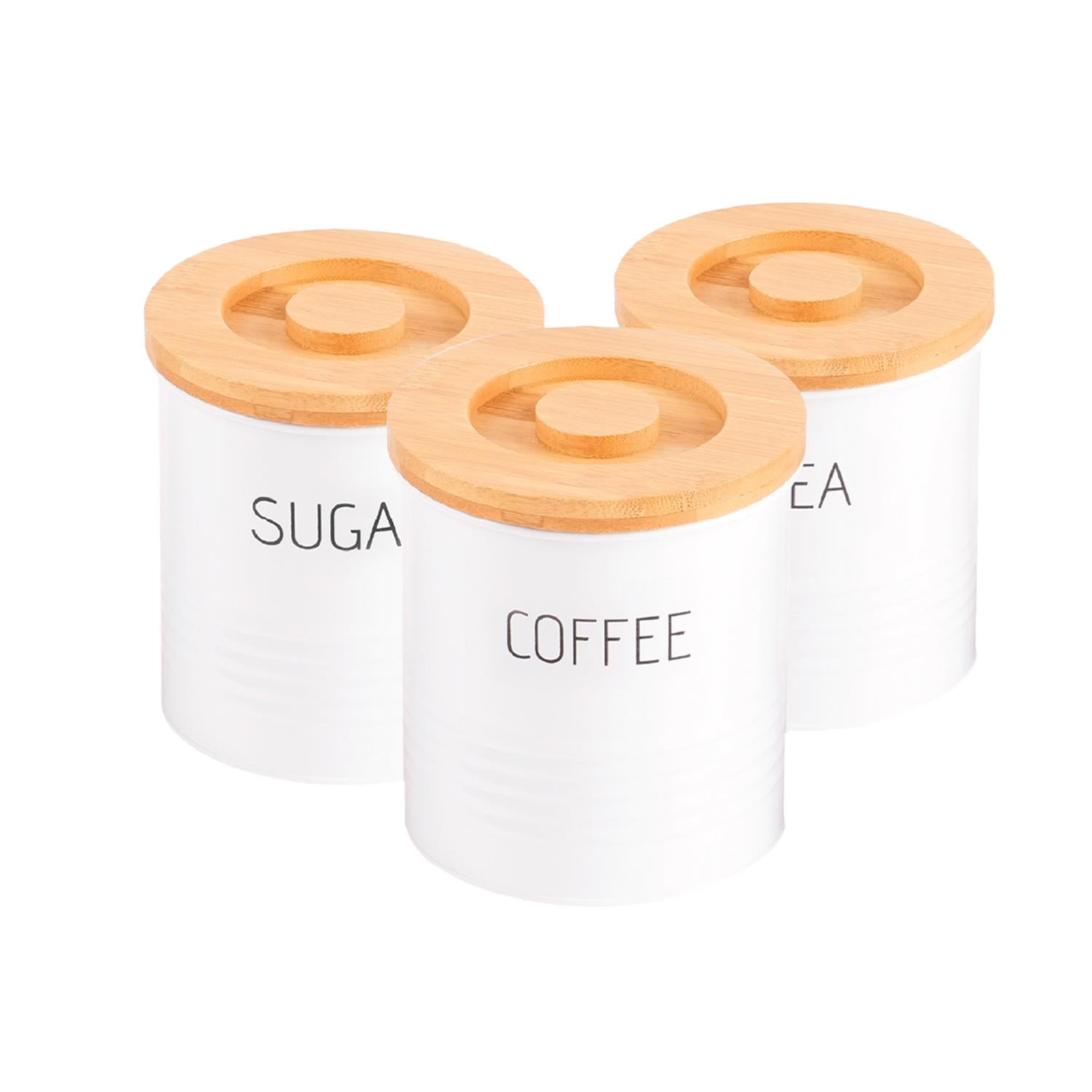 White 3-Piece Tea, Coffee Sugar Storage Container Jars