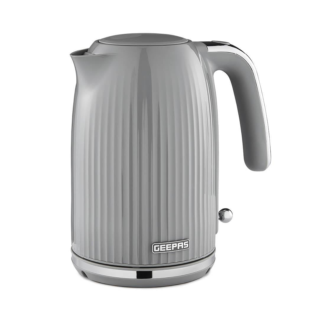 Grey electric kettle from the fluted collection on a white background.