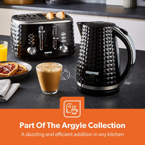 Black Argyle Matching Kitchen Set - Kettle, Toaster, Bread Bin & Canister Set