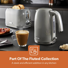 Fluted 1.7L Electric Kettle, 2-Slice Toaster & Microwave Set In Grey