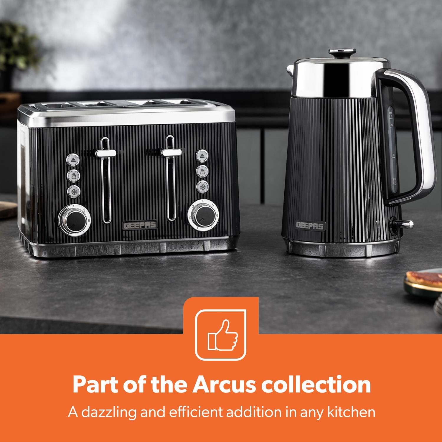 4 Slice Toaster 7 Browning, Defrost, Reheat Function 1860W Arcus Black