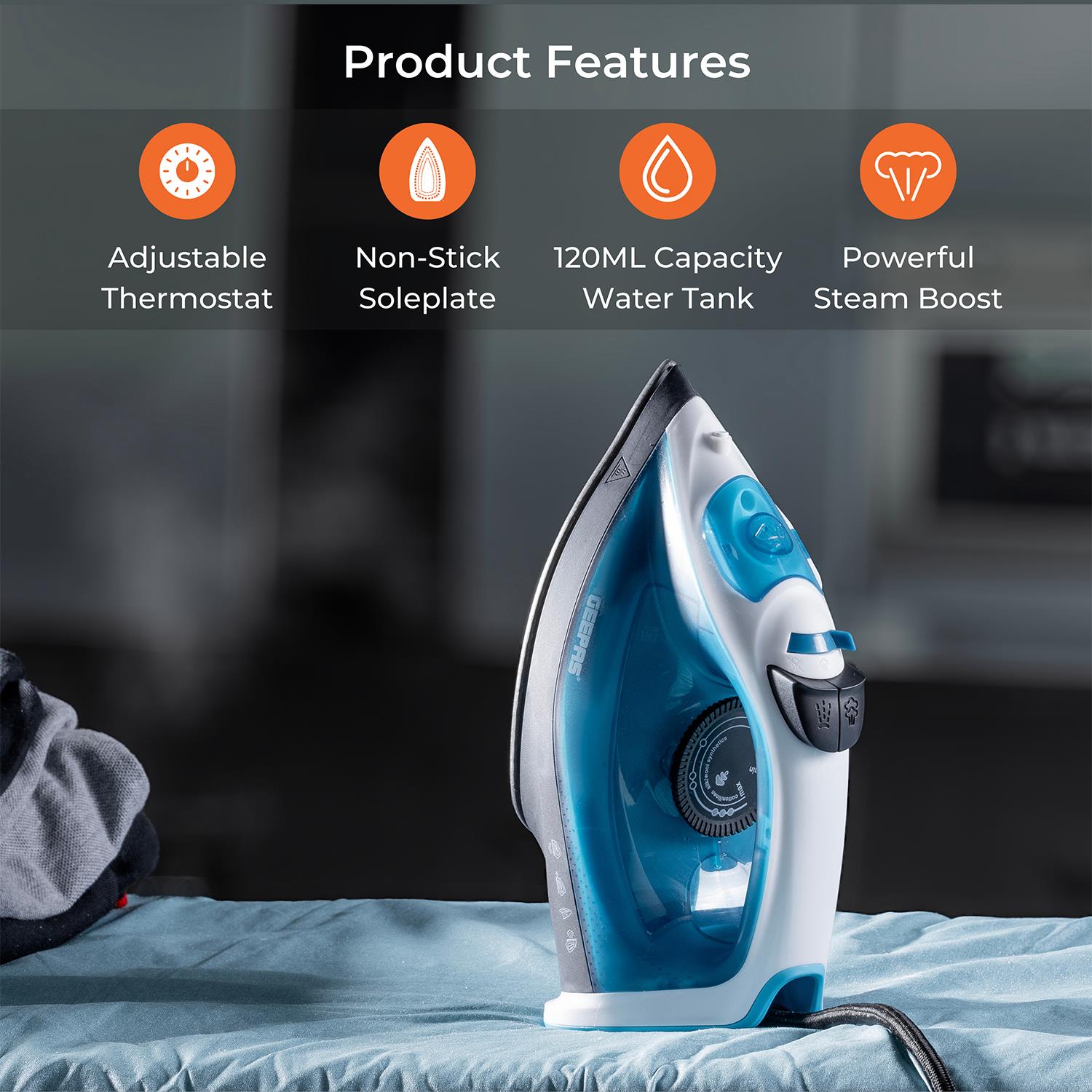 1800W Fast Heat-Up Steam Clothes Iron & Ironing Board Set