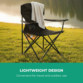 2-Pack Black Folding Camping Chairs With Integrated Cup Holder