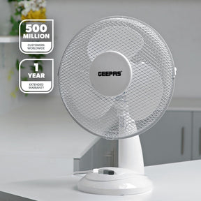 12" White Electric Table Fan With 3-Speed and Oscillation
