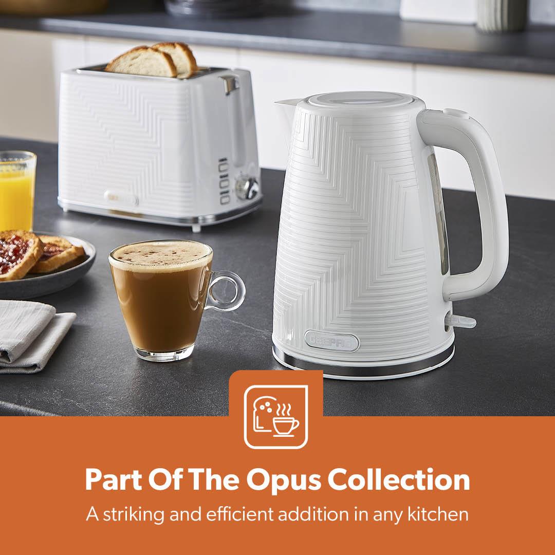 White Opus 1.7L Electric Kettle and 2-Slice Toaster Set