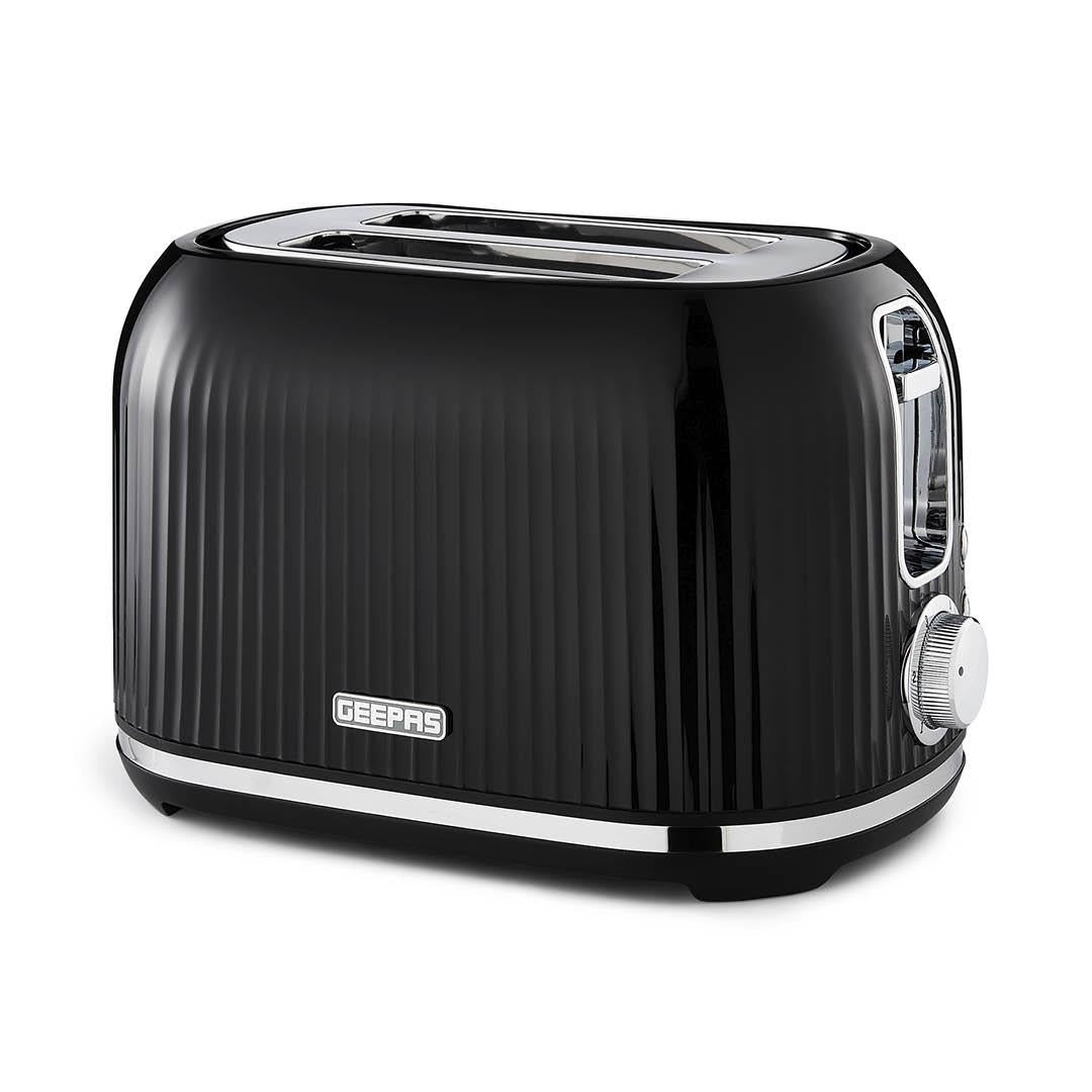 Fluted Black 2-Slice Bread Toaster With 7 Browning Controls