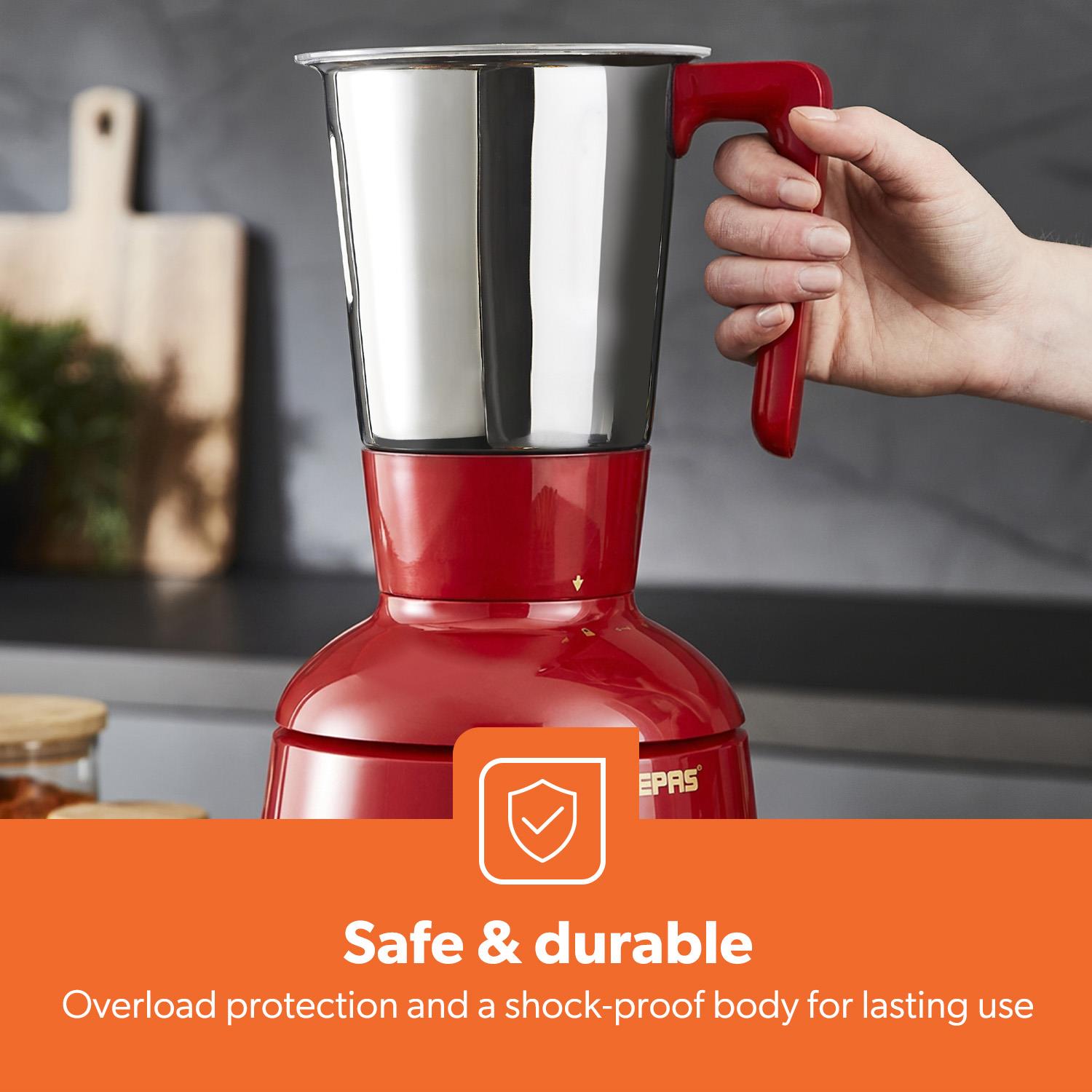 Red 750W Wet and Dry 3-In-1 Mixer Grinder With Stainless Steel Jars