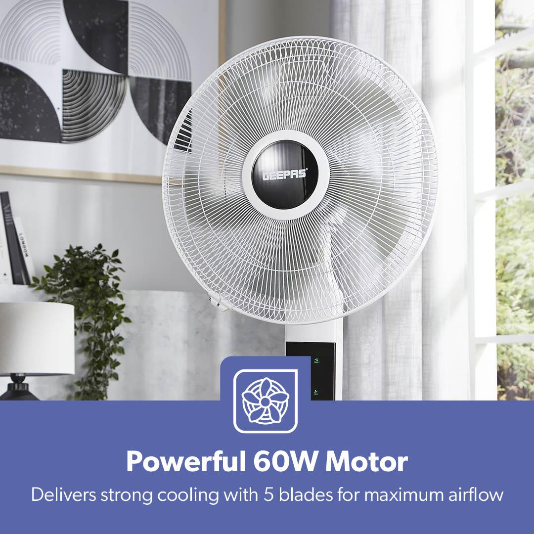 White 16" Digital Pedestal Fan With Remote Control 60W