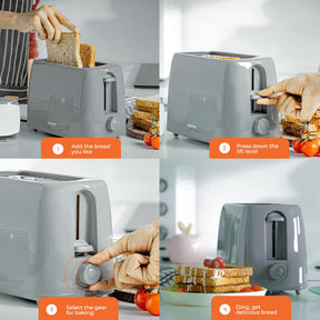 1.7L Electric Kettle & 650W 2 Slice Bread Toaster Combo Set Grey