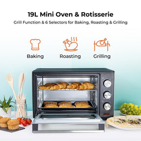 19L Countertop Electric Mini Oven Cooker With Rotisserie