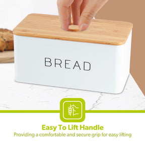 7.6L White Metal Bread Bin With Wooden Chopping Board