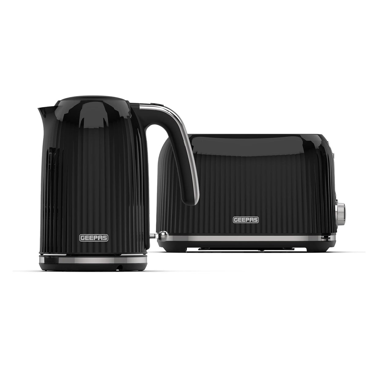 Fluted 1.7L Electric Kettle & Two-Slice Toaster In Black