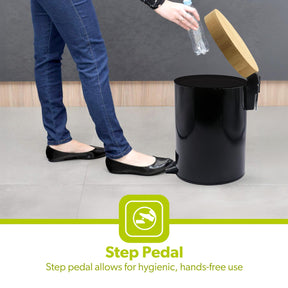 5L Black Pedal Home and Kitchen Bin With Wooden Lid