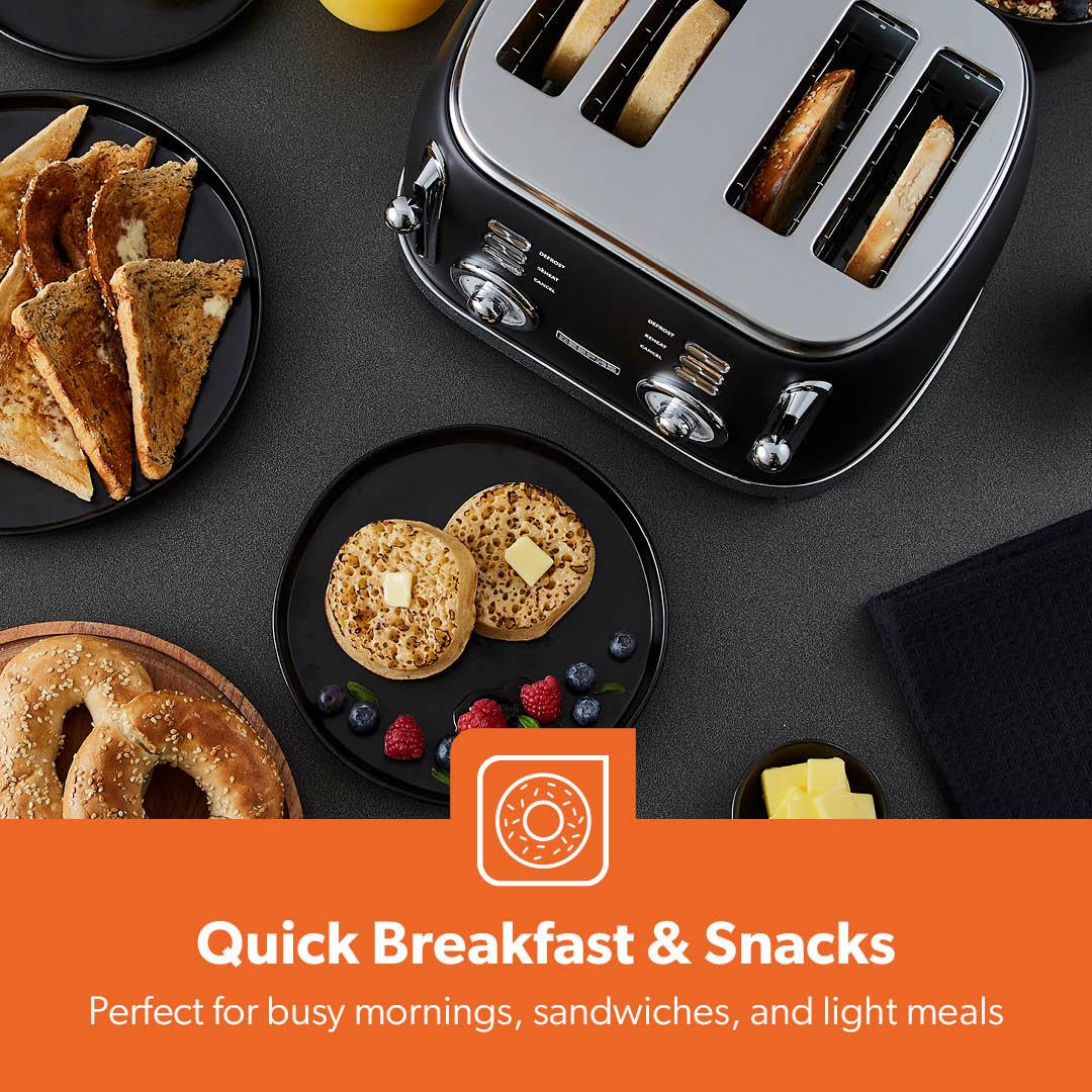 Black Retrovive 4 Slice Bread Toaster 6 Browning Levels 1500W