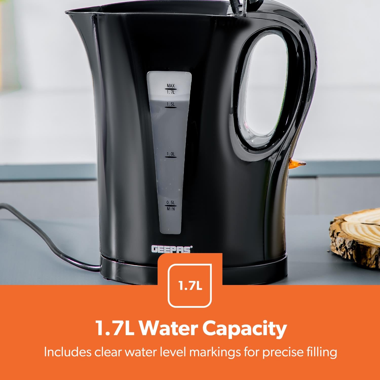 1.7L Electric Kettle & 650W 2 Slice Bread Toaster Kitchen Combo Set Black