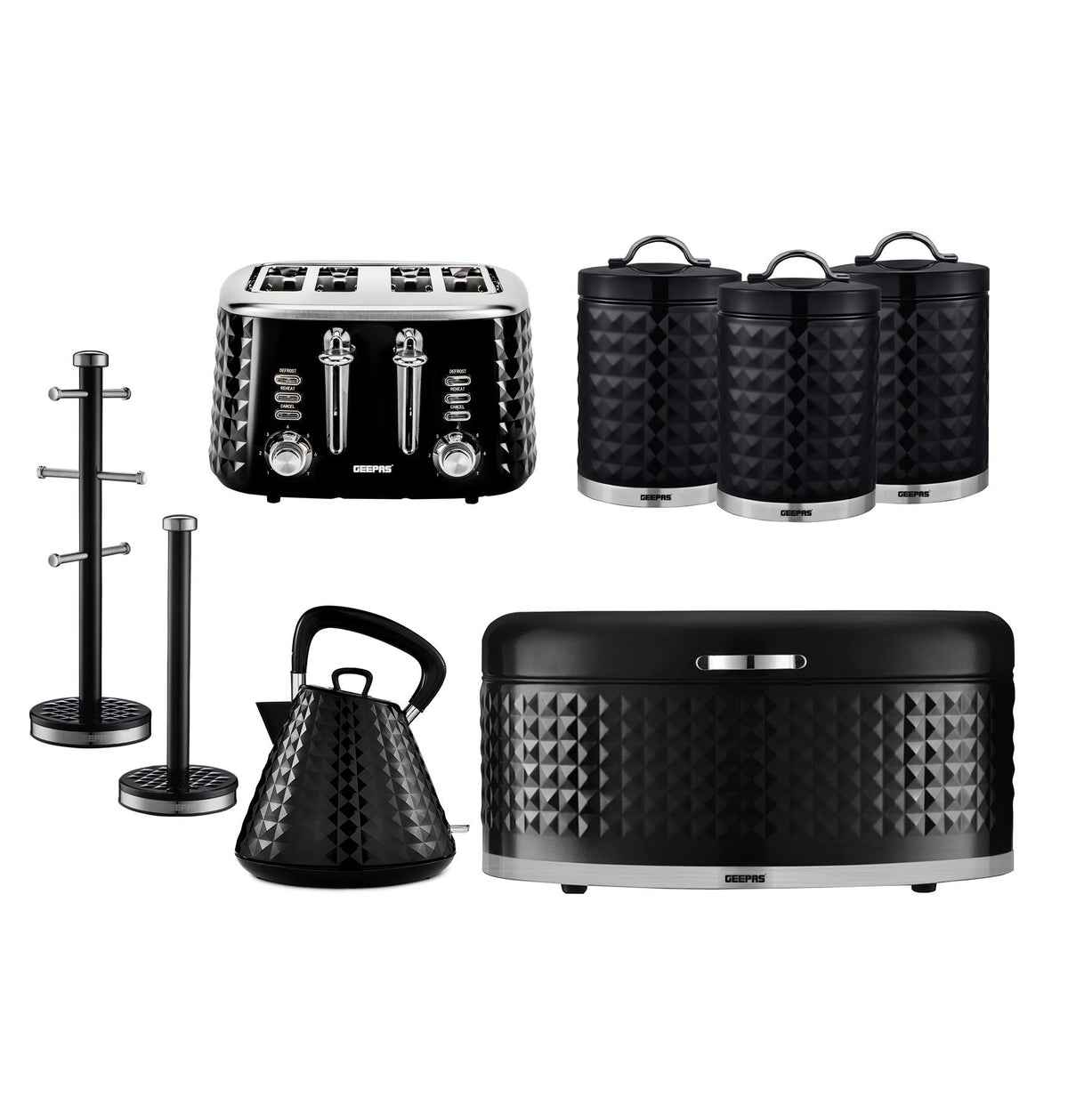 8-Piece Kettle, Toaster, Bread Bin, Mug Tree and Tower Pole Set