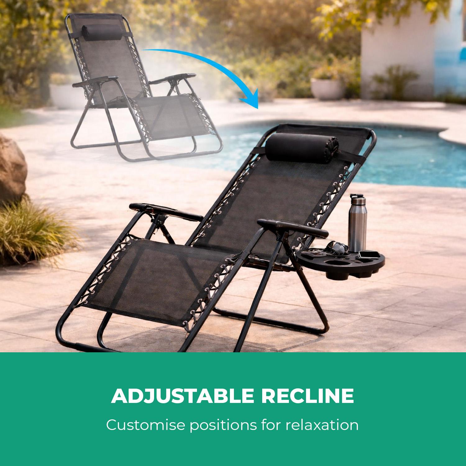 Black Zero Gravity Reclining Lounger With Cup Holder And Pillow