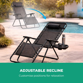 Black Zero Gravity Reclining Lounger With Cup Holder And Pillow
