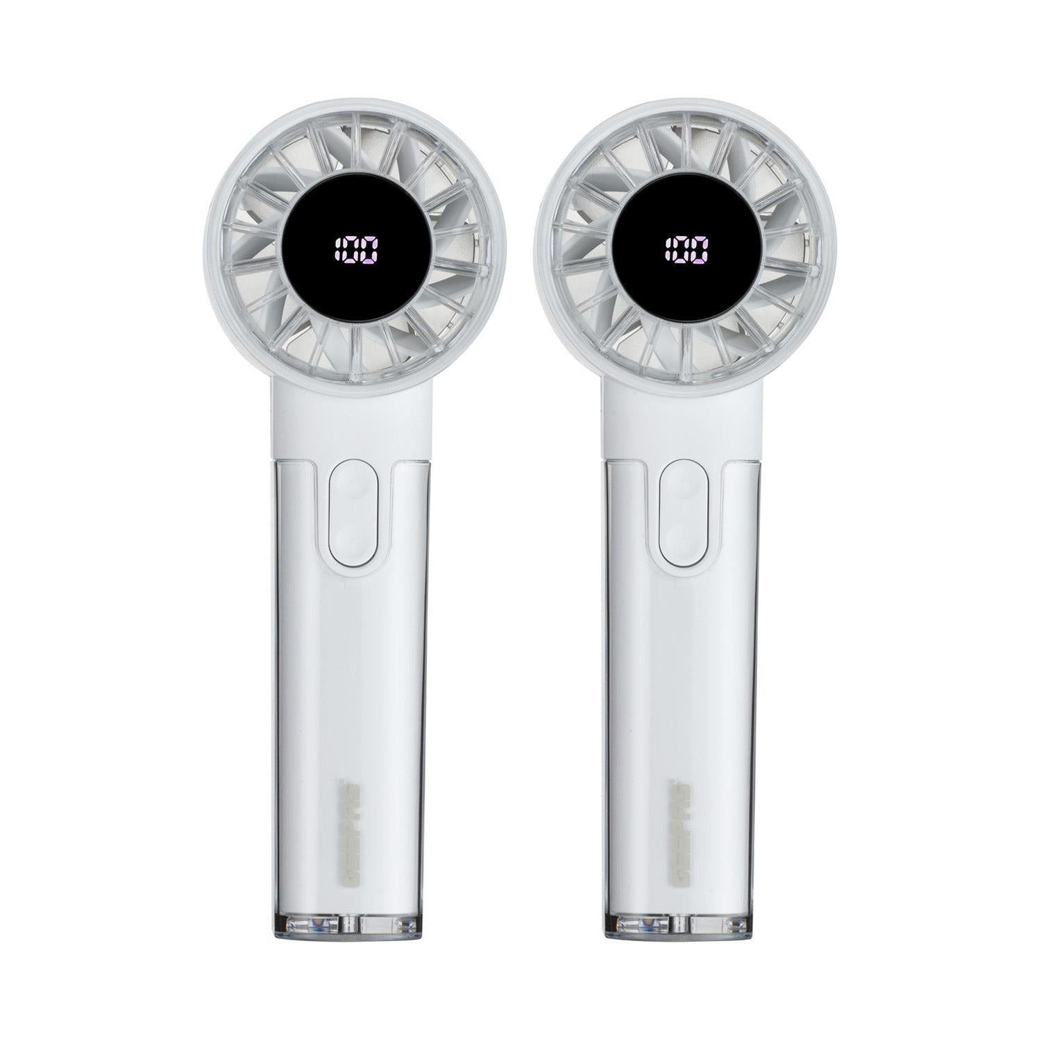 2-Pack White Hand Held Mini Digital 100-Speed Travel Fans