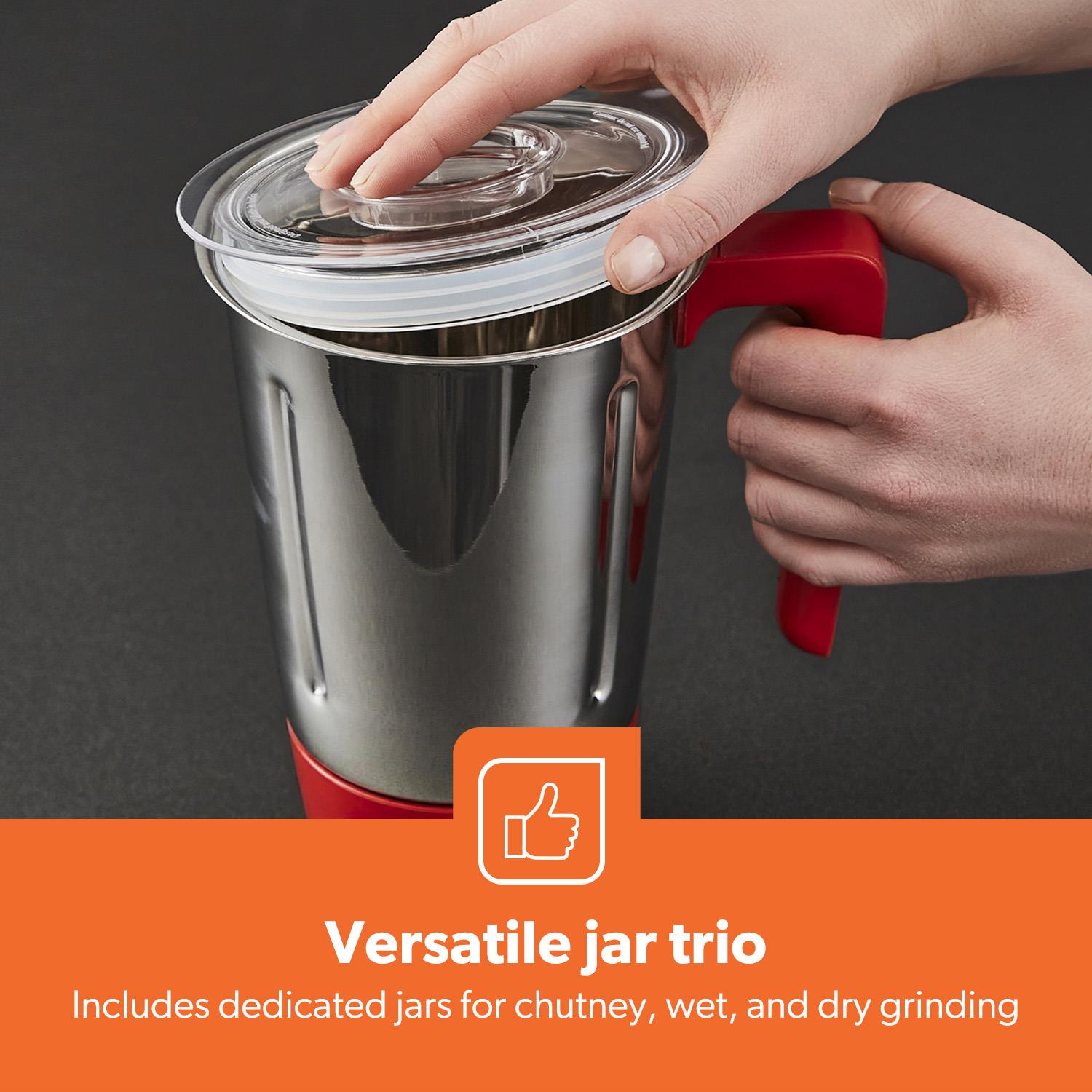 Red 750W Wet and Dry 3-In-1 Mixer Grinder With Stainless Steel Jars