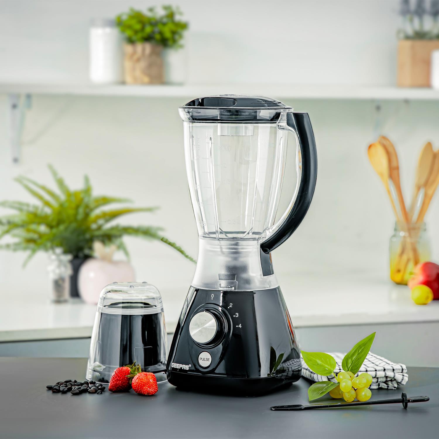 2-In-1 Black Portable Food Jug Blender and Grinder 1.5L