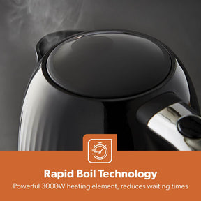 1.7L Rapid Boil Fluted Black Jug Cordless Electric Kettle