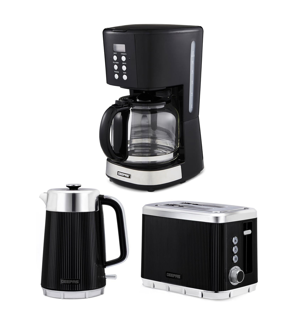1.5L Digital Filter Coffee Machine, 1.7L Electric Kettle & 2-Slice Toaster Set