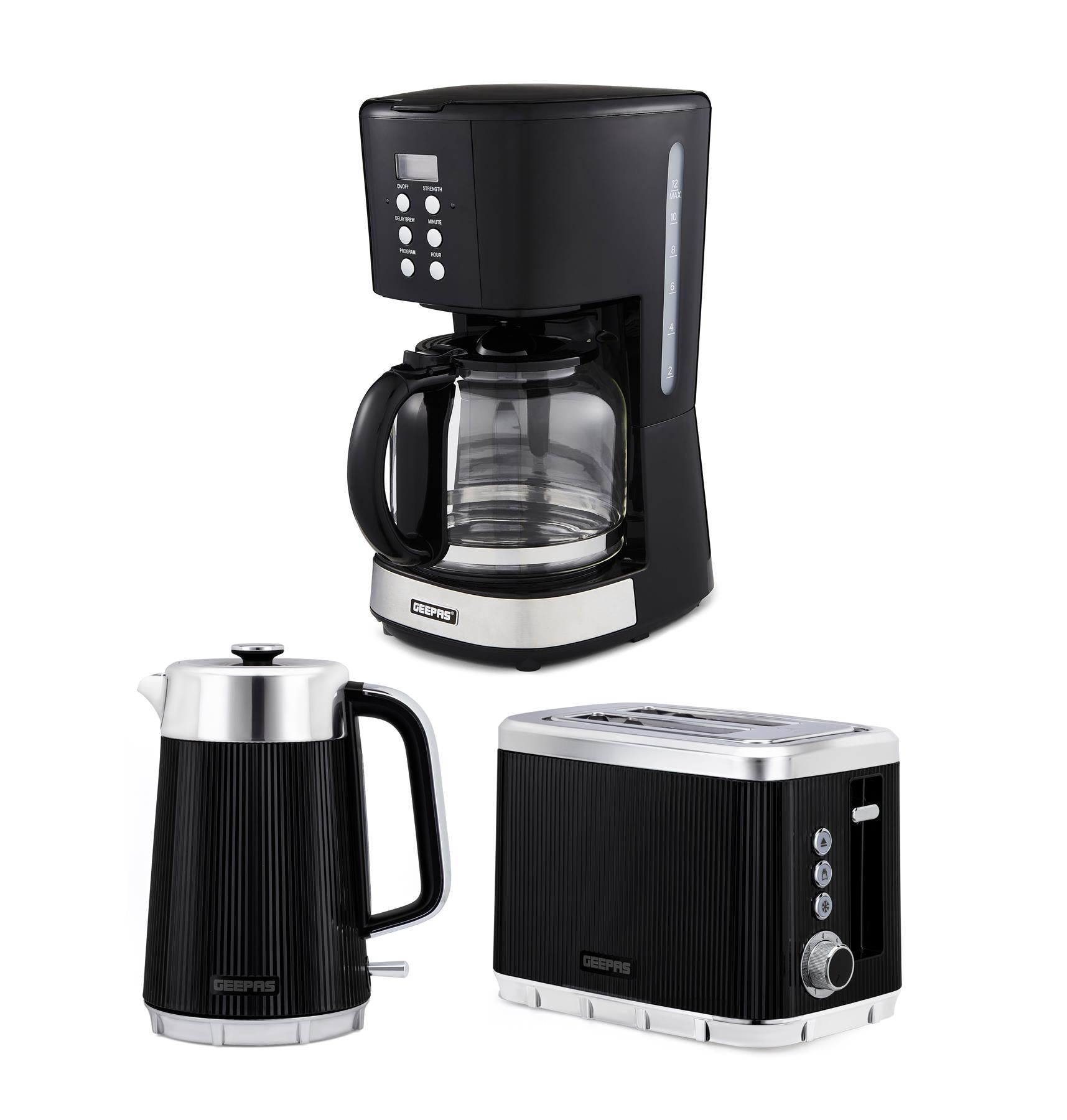 1.5L Digital Filter Coffee Machine, 1.7L Electric Kettle & 2-Slice Toaster Set