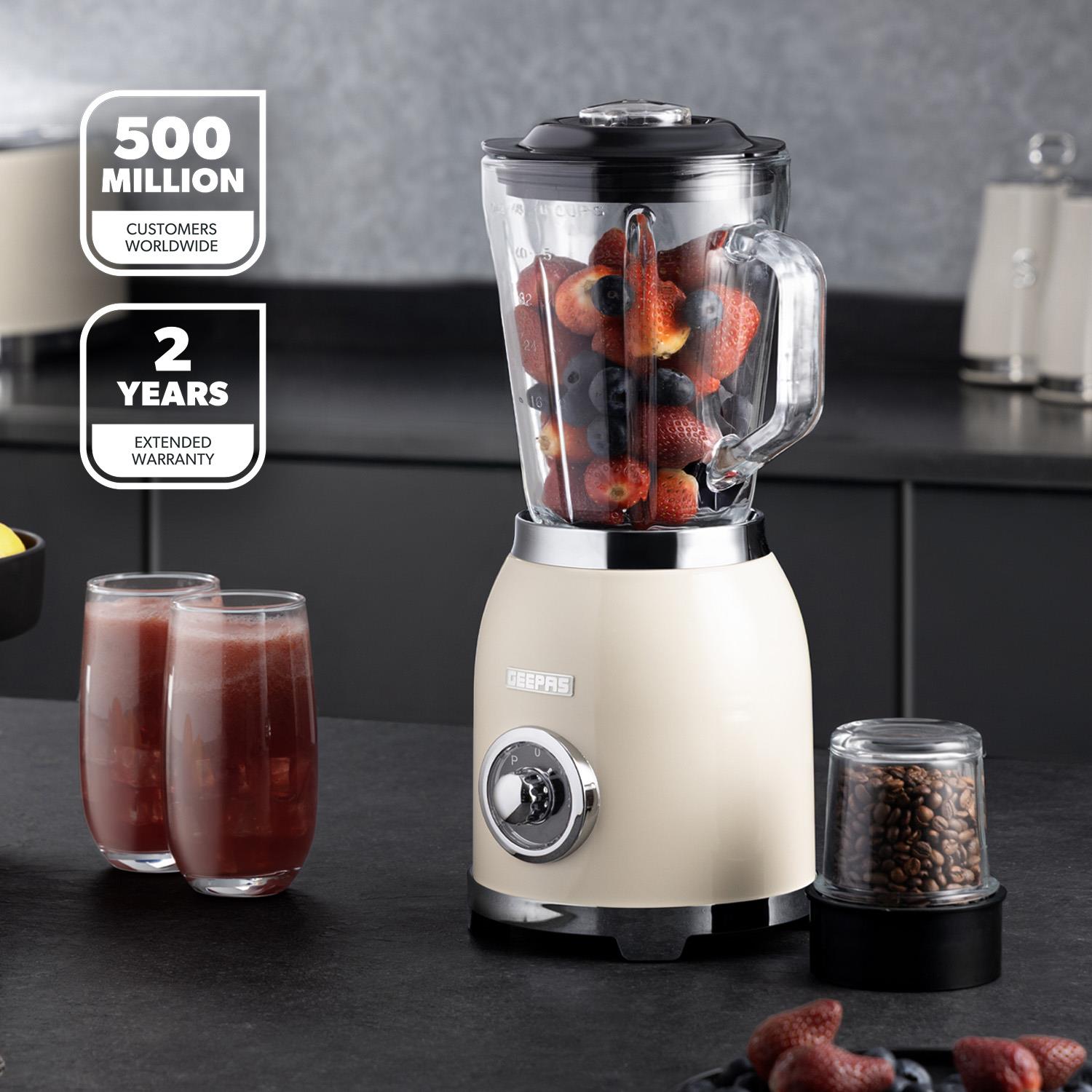 Retrovive Cream 2-In-1 Food Jug Blender With 1.5L Glass Jug