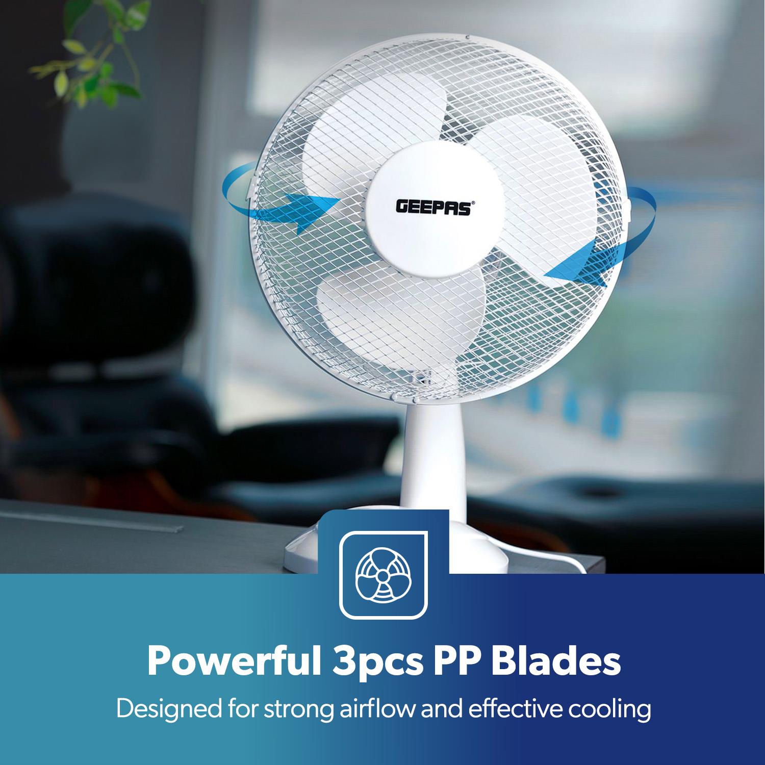 12" White Electric Table Fan With 3-Speed and Oscillation