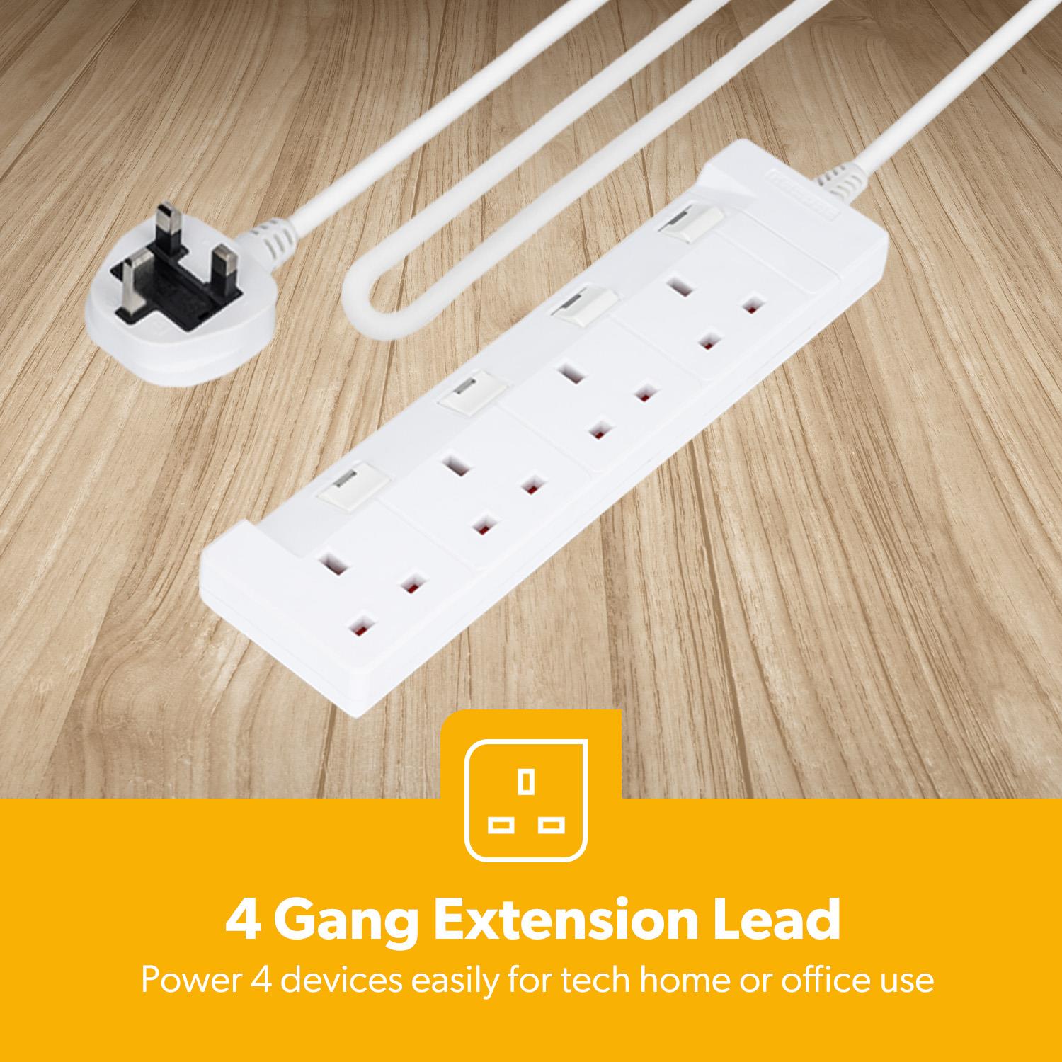 4 Gang Extension Lead 5M Cable Individual Switches