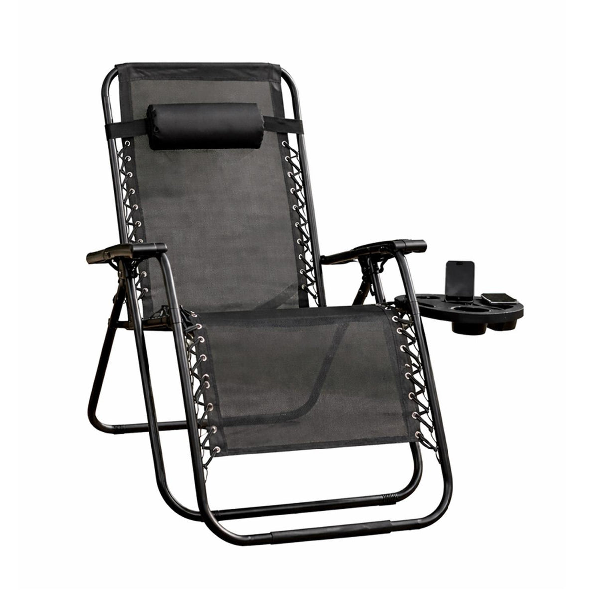 Black Zero Gravity Reclining Lounger With Cup Holder And Pillow
