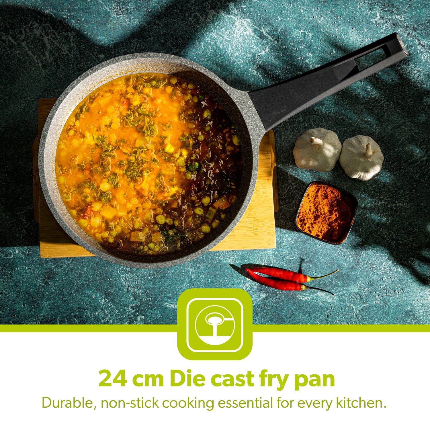 24cm Grey Die-Cast Aluminium Skillet with Durable Coating