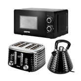 Electric Kettle, 4 Slice Toaster & Microwave Kitchen Set In Black