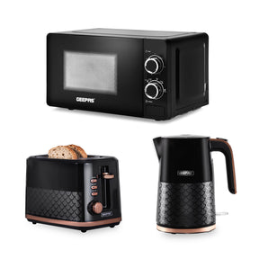 Aurora Black and Rose Gold 3-In-1 Microwave, Kettle Toaster Set