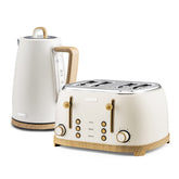 NordiQ Cream and Wooden 4-Slice Toaster & 1.7L Electric Kettle