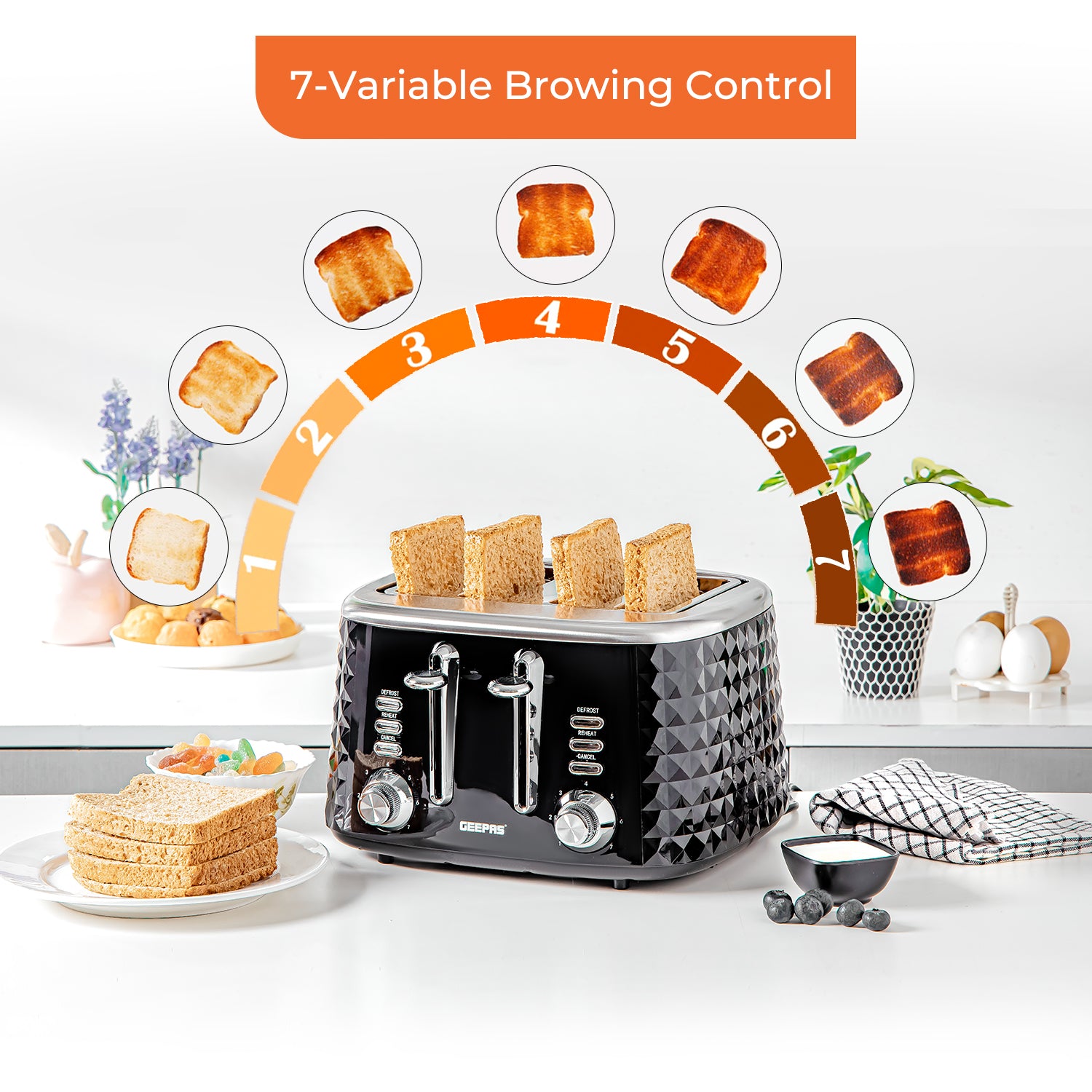 Black Short 4 Slice Bread Toaster & 1.5L Electric Kettle Set