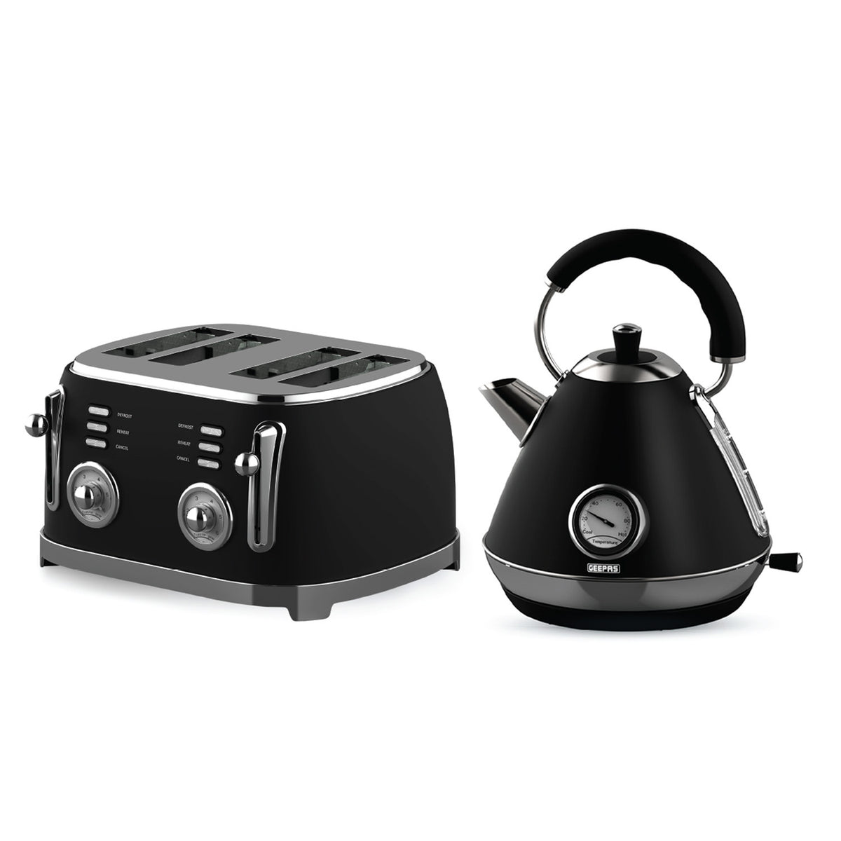 Black Retrovive Vintage Electric Pyramid Kettle & Toaster Set