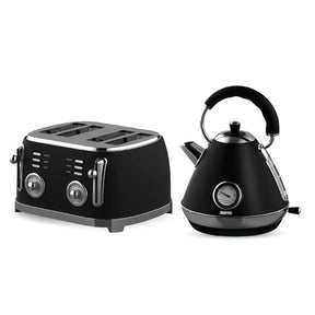 Black Retrovive Vintage Electric Pyramid Kettle & Toaster Set
